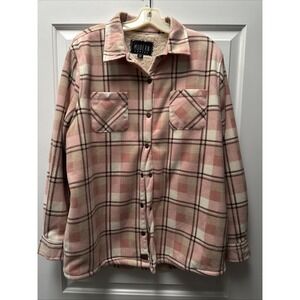 Modern Canvas Shacket Sweatshirt Pink/Brown Plaid Women's Size 1X Warm & Cozy